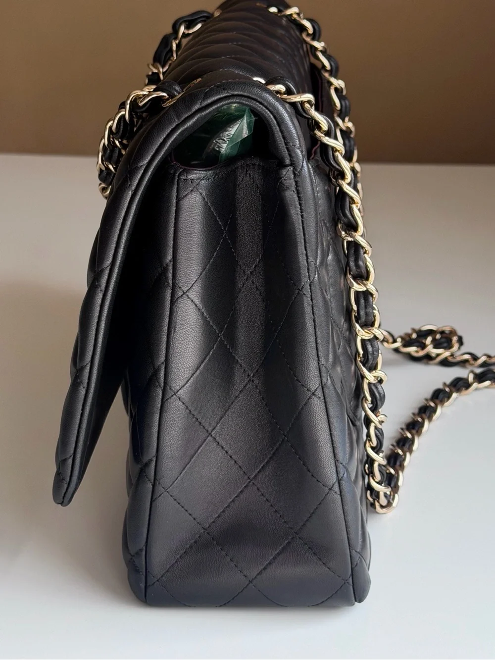Chanel Turnlock Maxi Classic Single Flap Black Lambskin Gold Hardware Bag + Box
